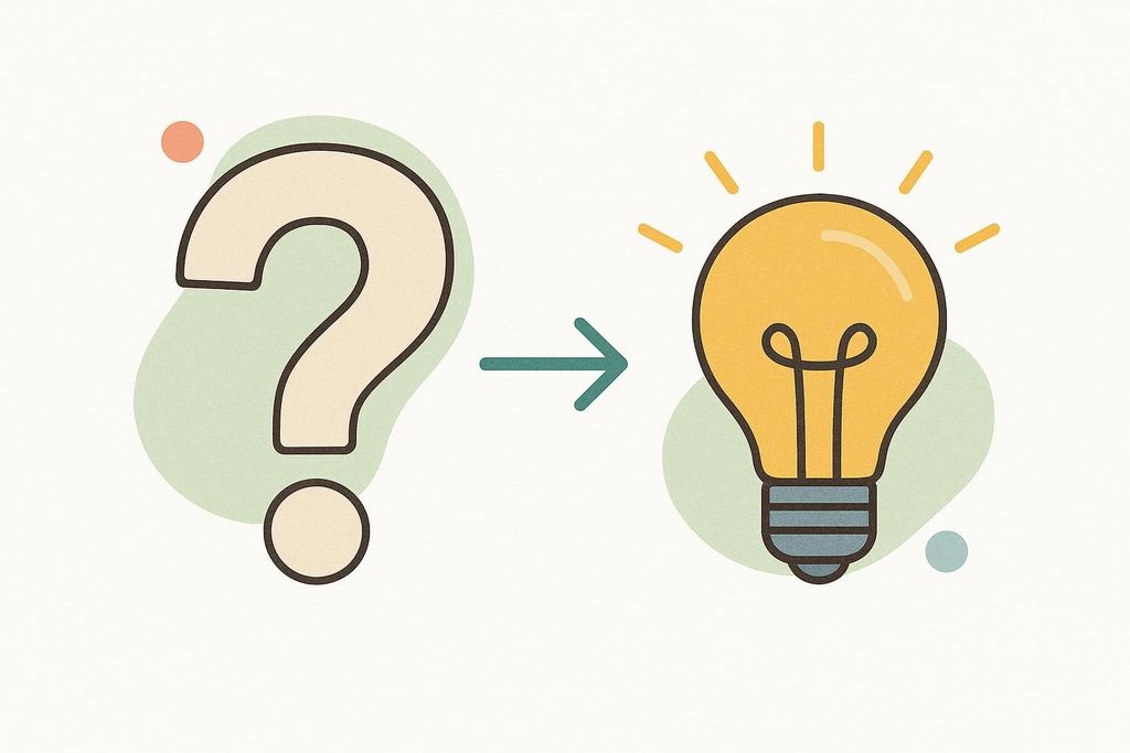 An illustration showing a question mark and a lightbulb, symbolizing questions being answered in the FAQ section.