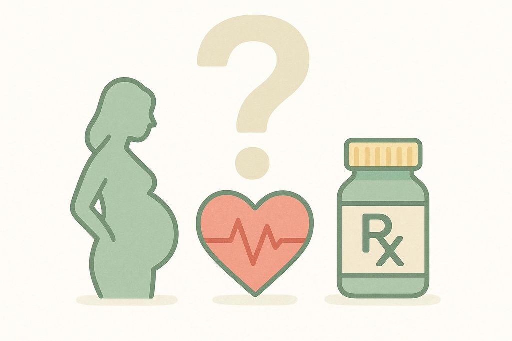 Icons representing groups who should use caution with caffeine: a pregnant woman, a heart with an ECG line, and a prescription pill bottle.