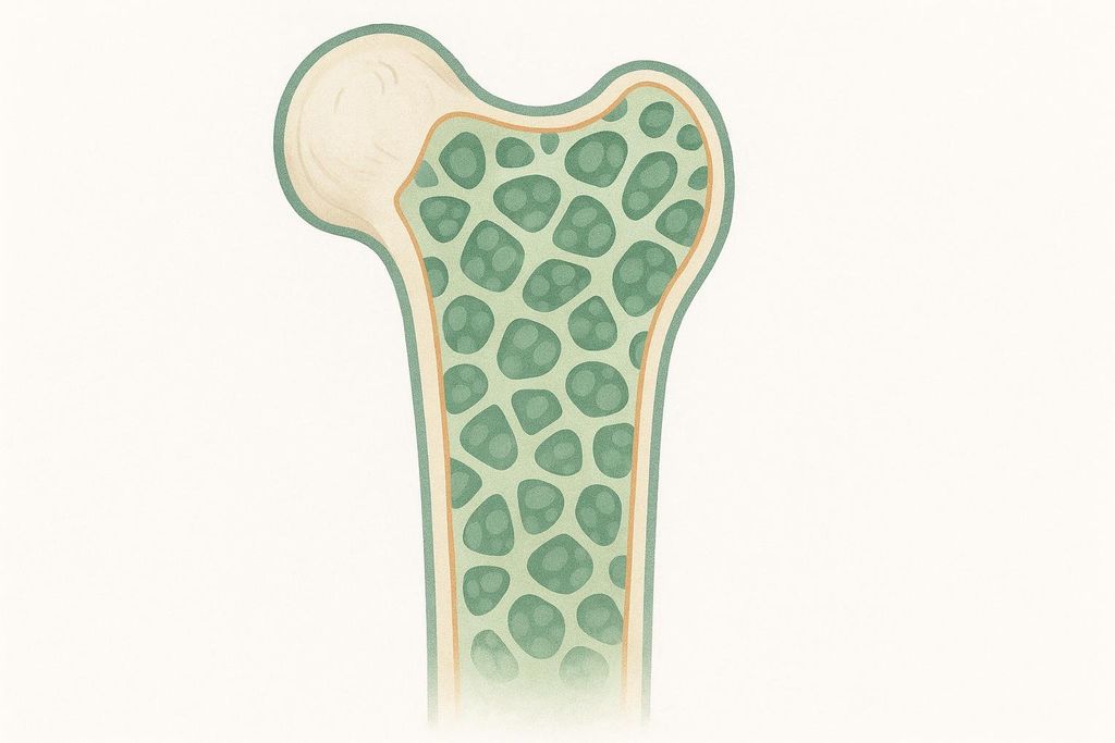 An abstract cross-section illustration showing the intricate, interconnected lattice structure of bone marrow within a long bone.