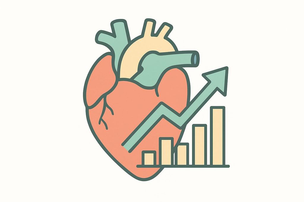 Cardiovascular icon with an upward trend arrow