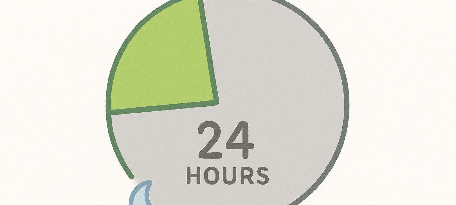A circular diagram illustrating the 20:4 intermittent fasting schedule. A small green section represents the 4-hour eating window, and a large grey section represents the 20-hour fast. The number '24' and the word 'HOURS' are visible in the grey section.
