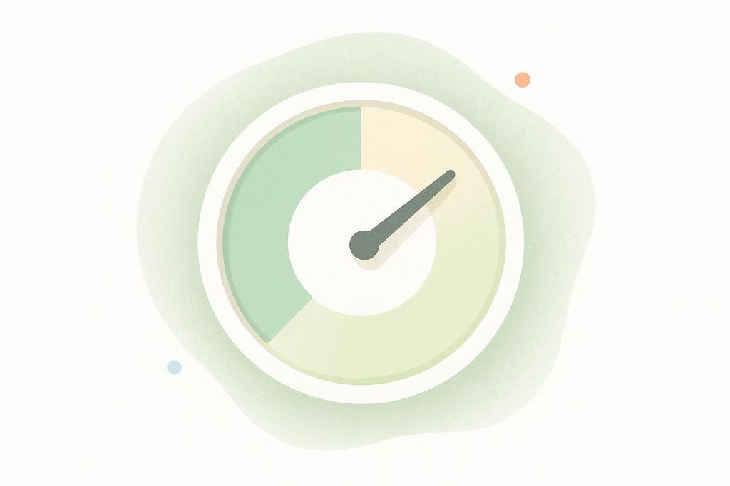 An illustration depicting the accuracy or range of a basal metabolic rate calculator. It shows a gauge with a pointer in the middle of a range of green and yellow, surrounded by a light green cloud shape.