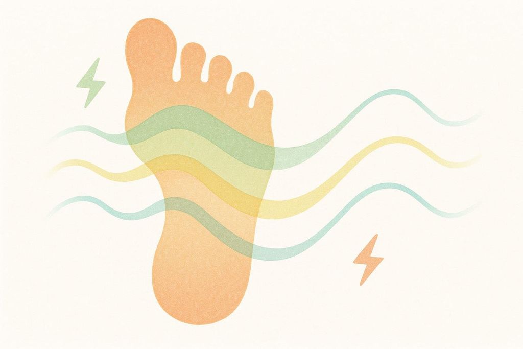 Illustration of bioelectrical impedance analysis waves traveling through a foot outline.