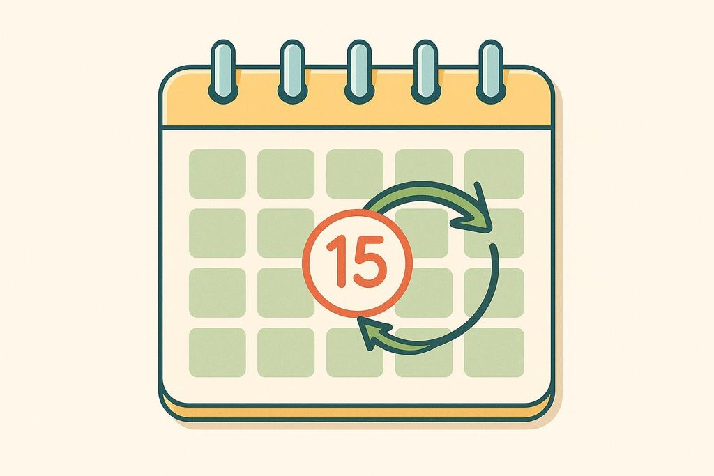 Illustration of a calendar with a circled date and a looping arrow, symbolizing regular longevity check-ins.