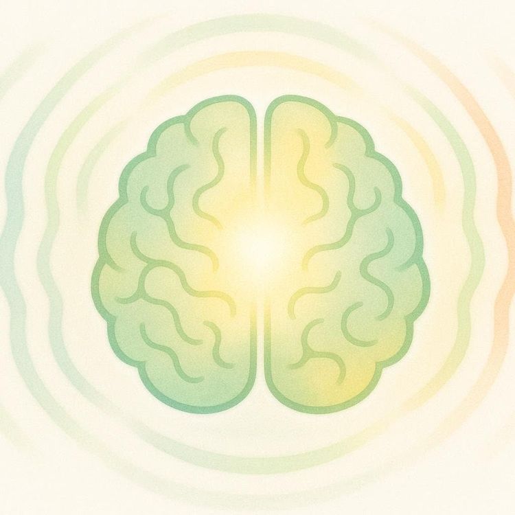 Stylized brain emitting calm energy waves