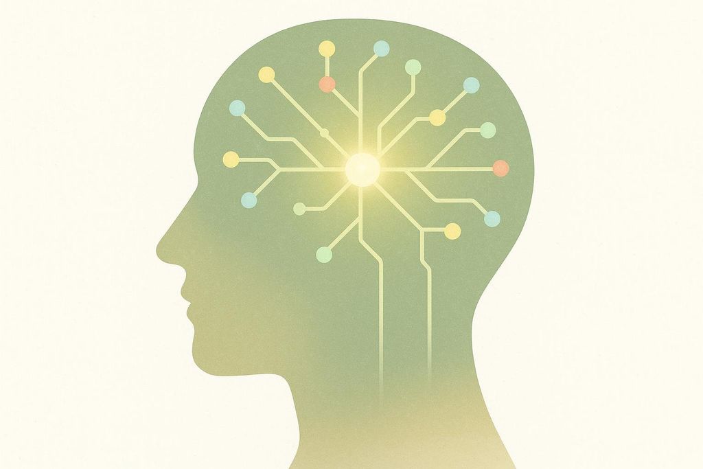 Illustration of a human head with glowing cognitive pathways, symbolizing nootropics as brain function enhancers.