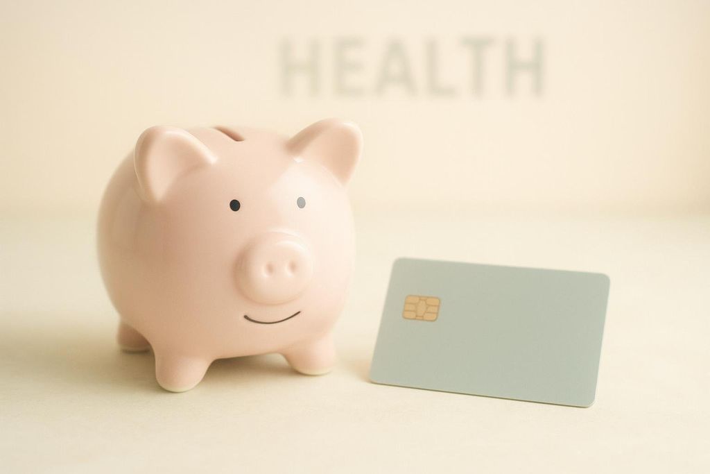 A piggy bank next to a credit card, representing the financial cost and investment in health.