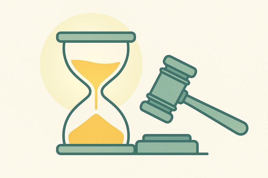 An hourglass and a gavel icon, illustrating the FDA's enforcement deadlines for compounded semaglutide.
