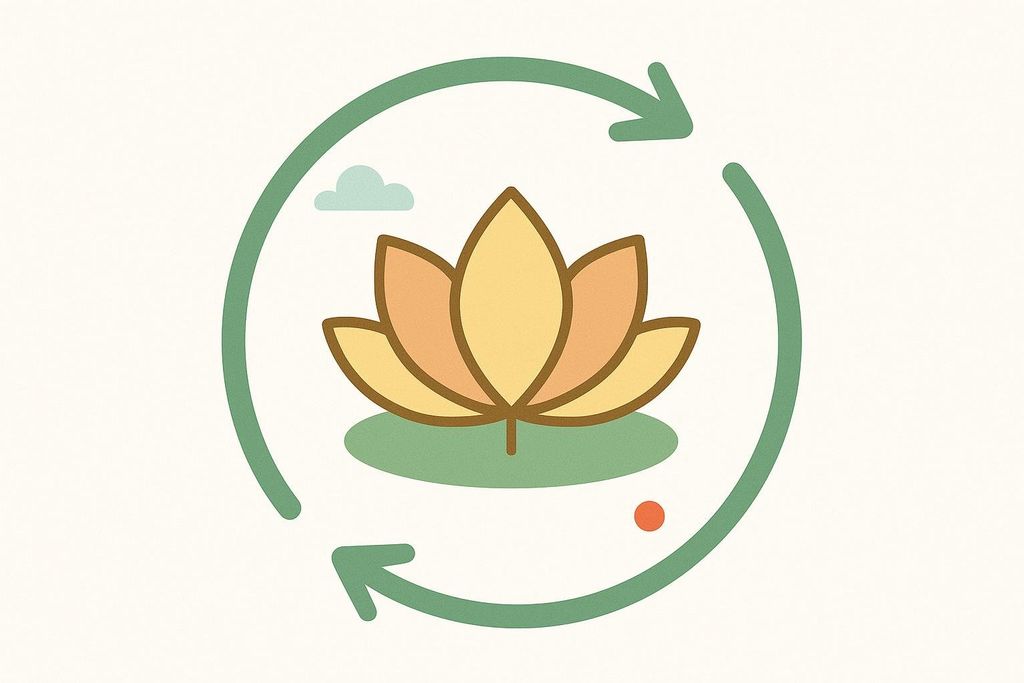 Circular arrows surrounding a lotus flower.