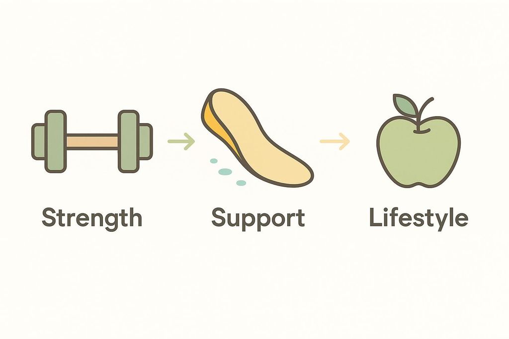 Diagram showing three pillars of conservative therapy: Strength, Support, and Lifestyle.