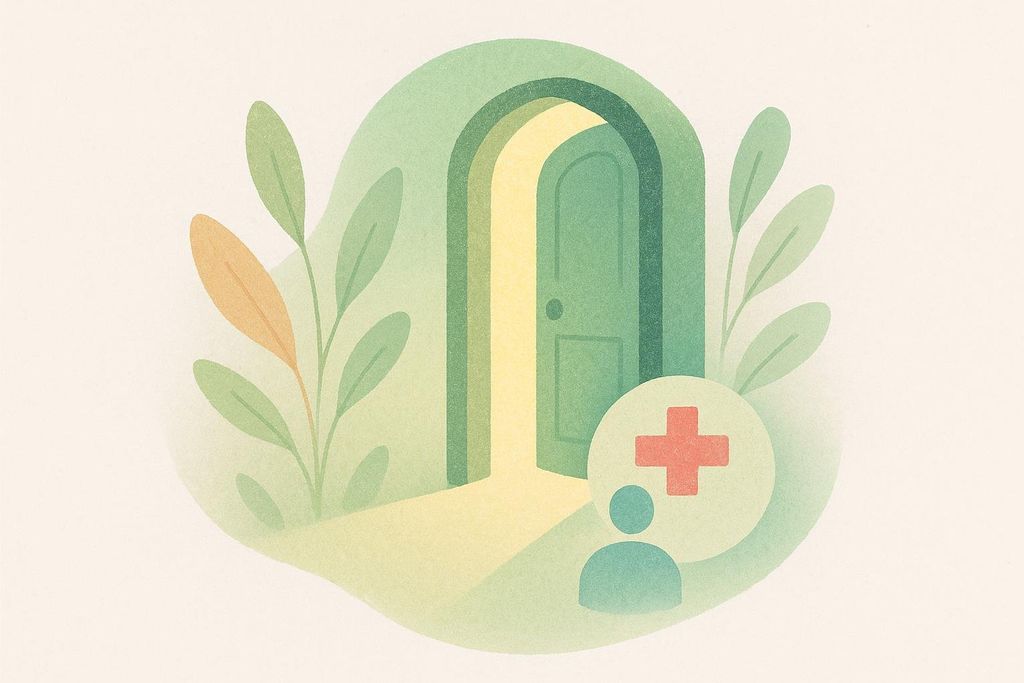 Stylized graphic of an open glowing doorway representing the step toward seeking expert help