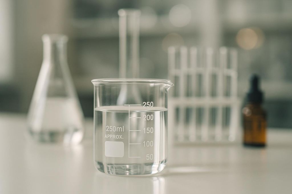 Close-up of a laboratory beaker in a sterile environment