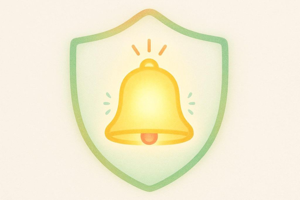 Icon showing an alarm bell protected inside a shield