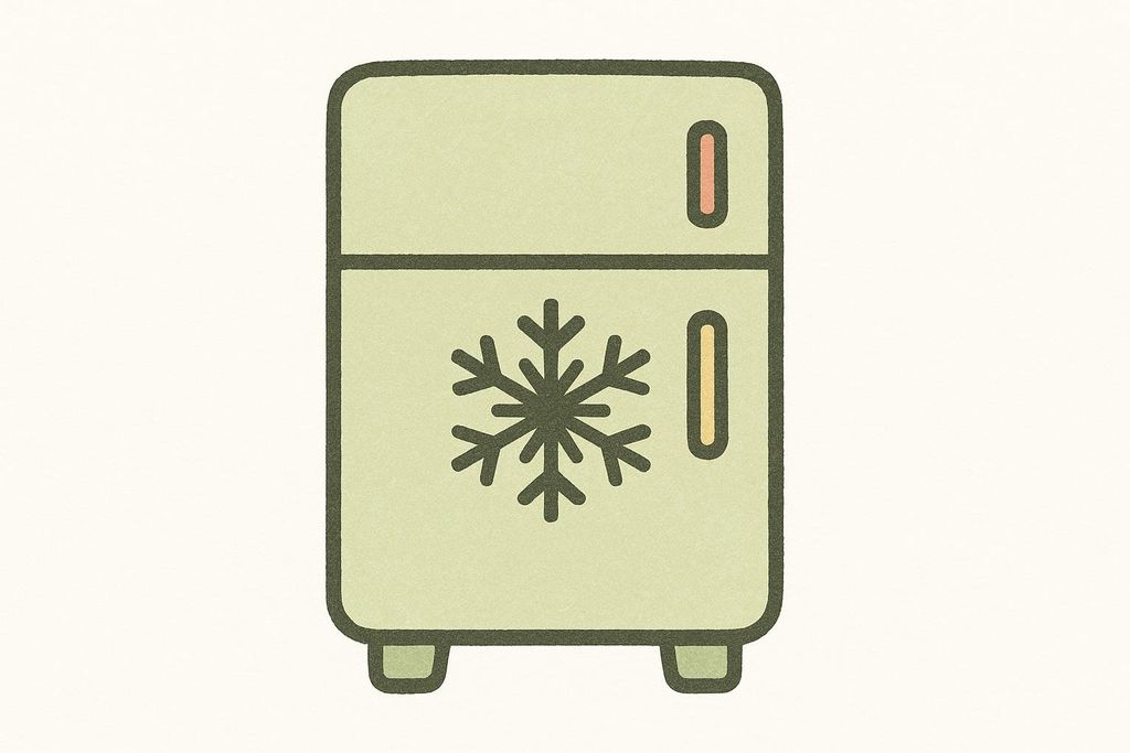 An icon of a light green refrigerator with a black outline, featuring a snowflake symbol on the lower door. It indicates cold storage or refrigeration requirements.