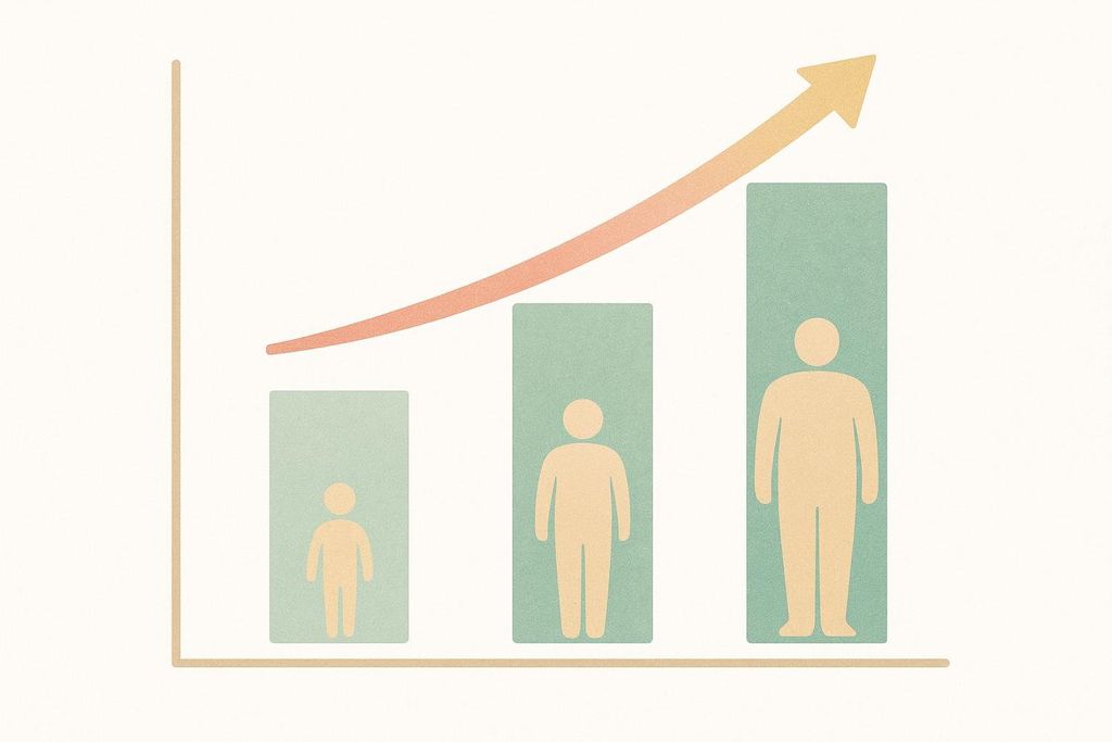 A bar chart illustrating health improvements with weight loss. Three bars each contain a person icon, growing larger from left to right. An upward-sloping arrow indicates increasing benefits as the bars and people grow, implying that as a person loses more weight (represented by the larger icon), their health improves further.