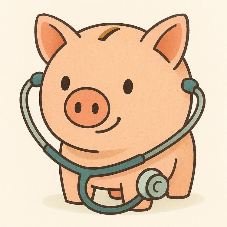 A friendly illustration of a piggy bank wearing a stethoscope.