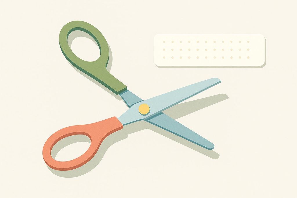 Safety scissors and a strip of tape representing preparation for removal