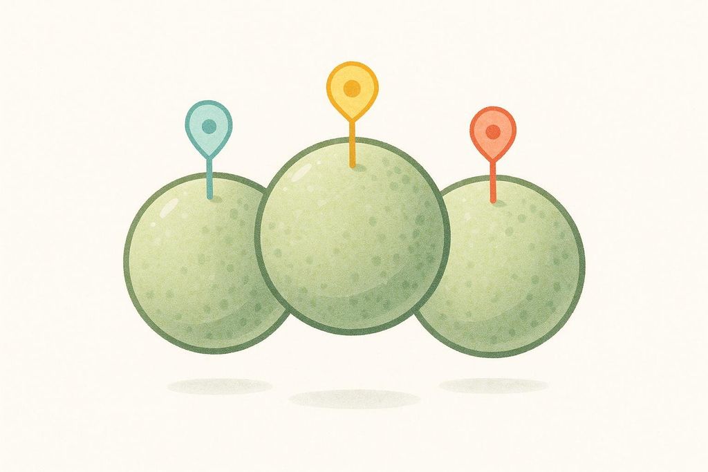 Illustration showing distinct grouped spheres representing individual particles