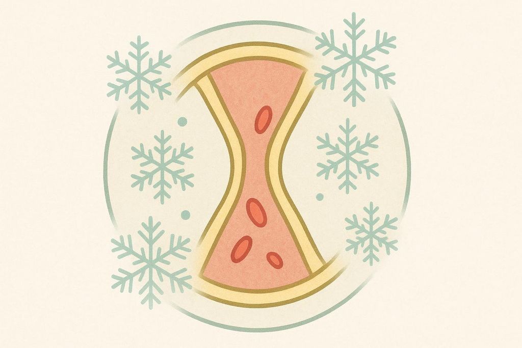 Stylized visual of a blood vessel constricting due to cold exposure.