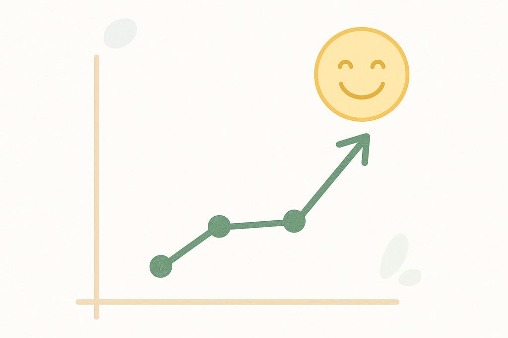 A simple line graph trending upwards, ending in a happy face icon, representing improved health outcomes or positive progress.