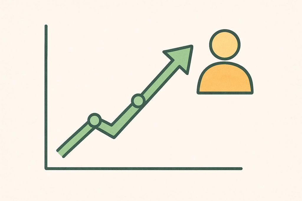 Illustration of a line graph trending upwards indicating progress, with a human icon next to it, symbolizing the benefits of tracking metabolic health.