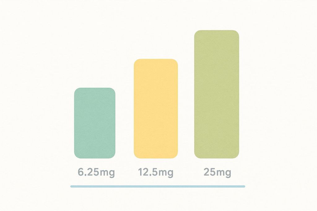 Illustration of three bars representing different enclomiphene dosage levels: 6.25mg, 12.5mg, and 25mg.