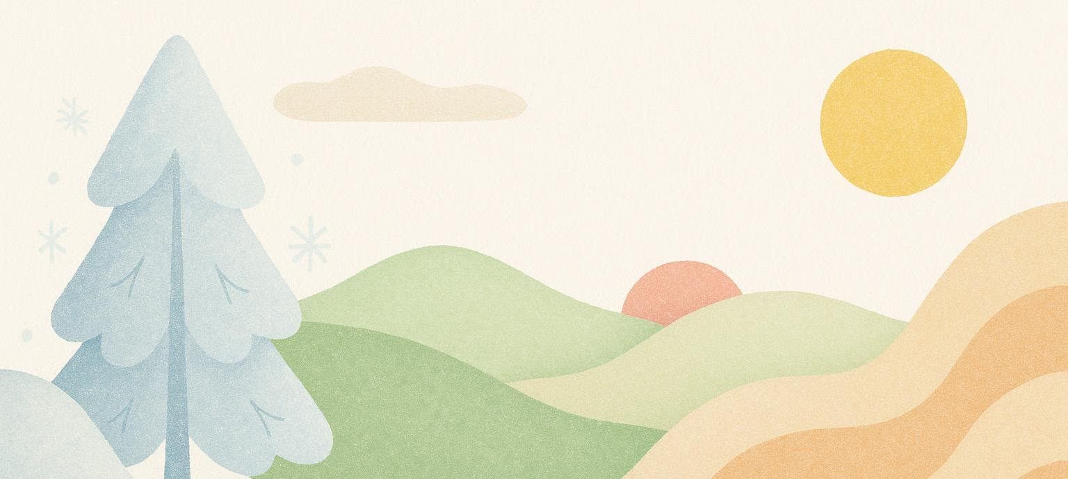 Stylized abstract landscape merging icy conditions with warm tones.