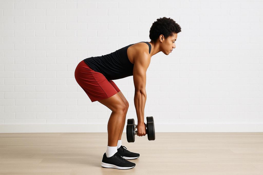 Correct form for Romanian Deadlift (RDL) emphasizing hip hinge and neutral spine.