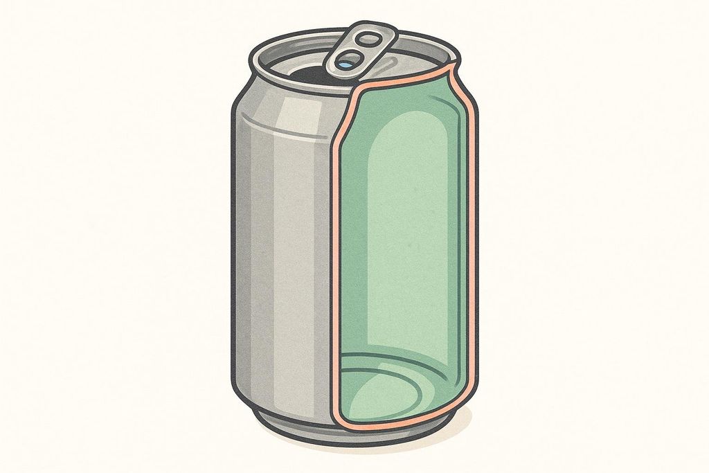 Diagram showing the internal lining coating of a beverage can