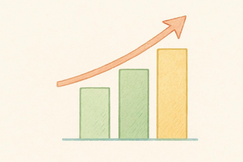 Abstract bar chart with increasing bar heights, representing positive progress.