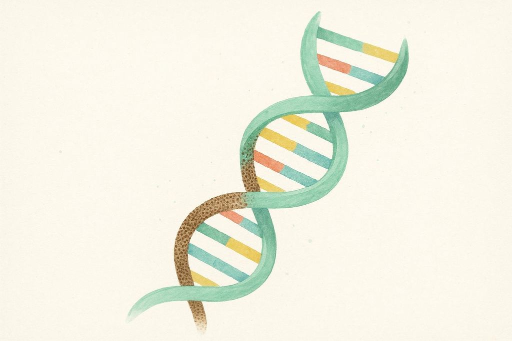 A DNA strand partially constructed of coffee grounds.