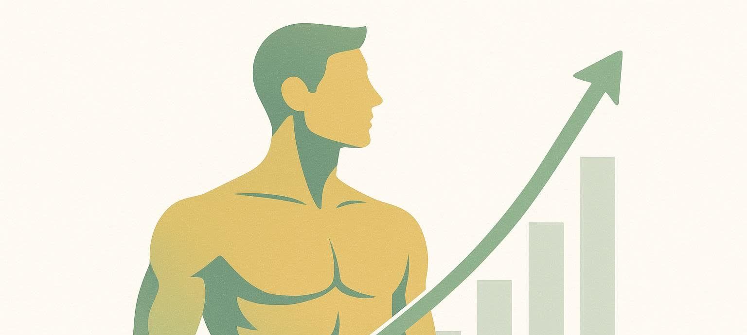 Illustration of a torso silhouette with an upward trending line graph