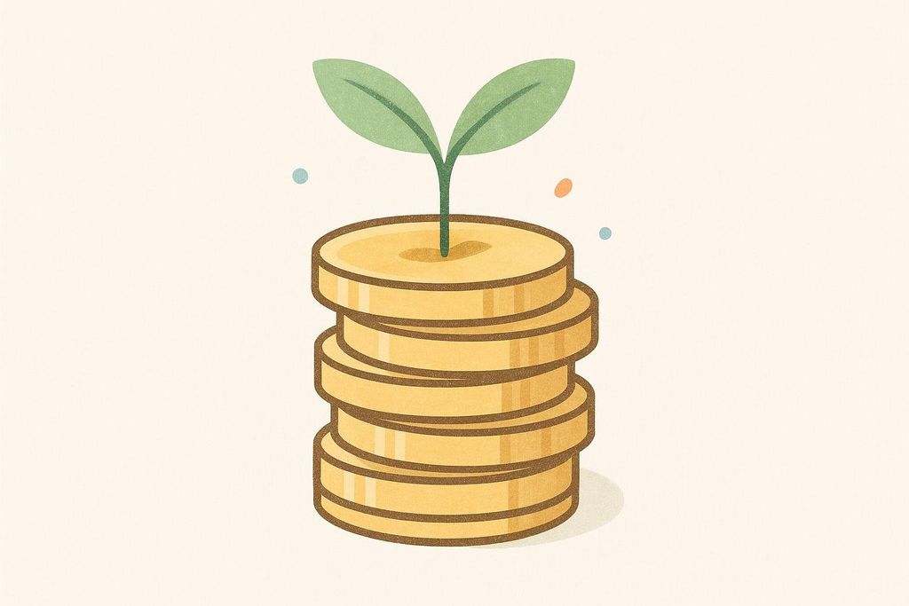 Illustration of coins with a green sprout, representing saving money.