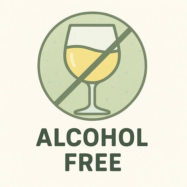 Wine glass with a slash and Alcohol Free text.