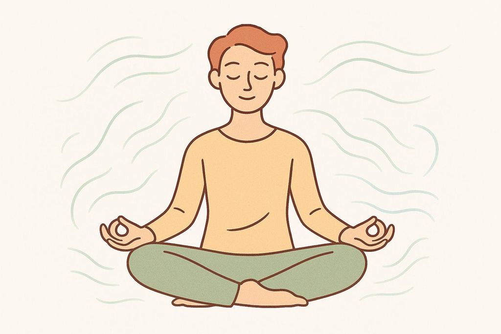Minimalist illustration of a person meditating peacefully, representing stress management techniques.