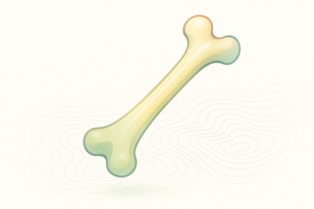 A smooth simplified femur bone floating over technical grid lines.