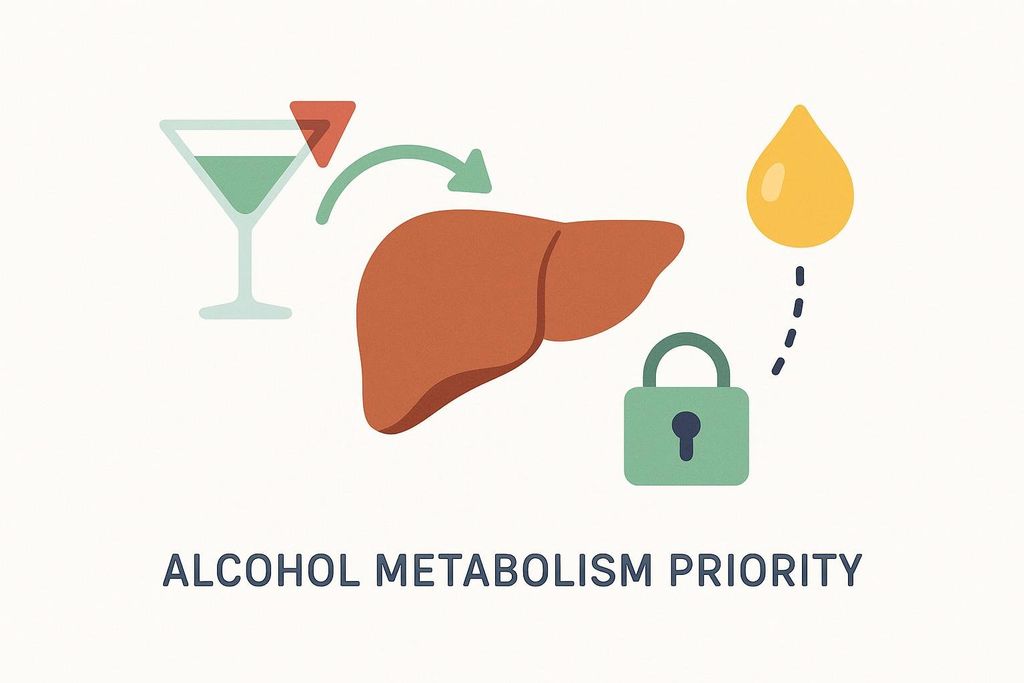 Diagram illustrating alcohol taking metabolic priority over fat burning.