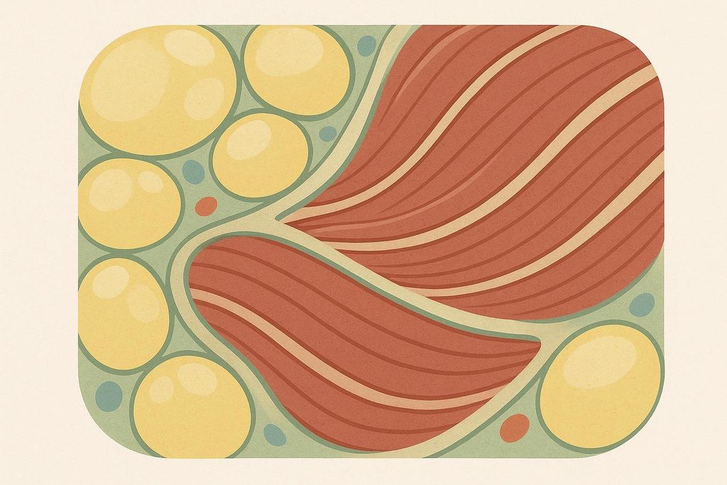 Abstract illustration of muscle and fat tissue layers.