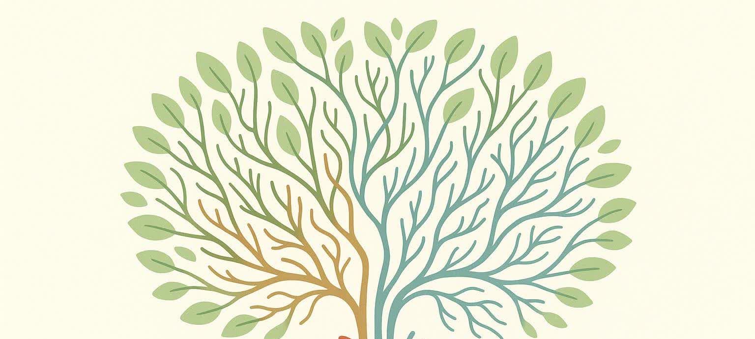 A stylized tree representing the human circulatory system, symbolizing life and healthy blood flow. The tree branches are multi-colored with green leaves, mimicking veins and arteries.