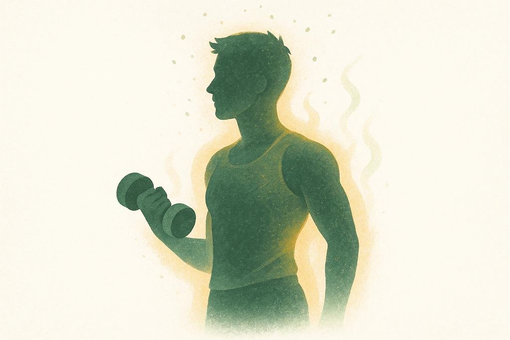 An illustration of a person with a glowing aura, representing the metabolic afterburn effect of HIIT that burns calories post-workout.
