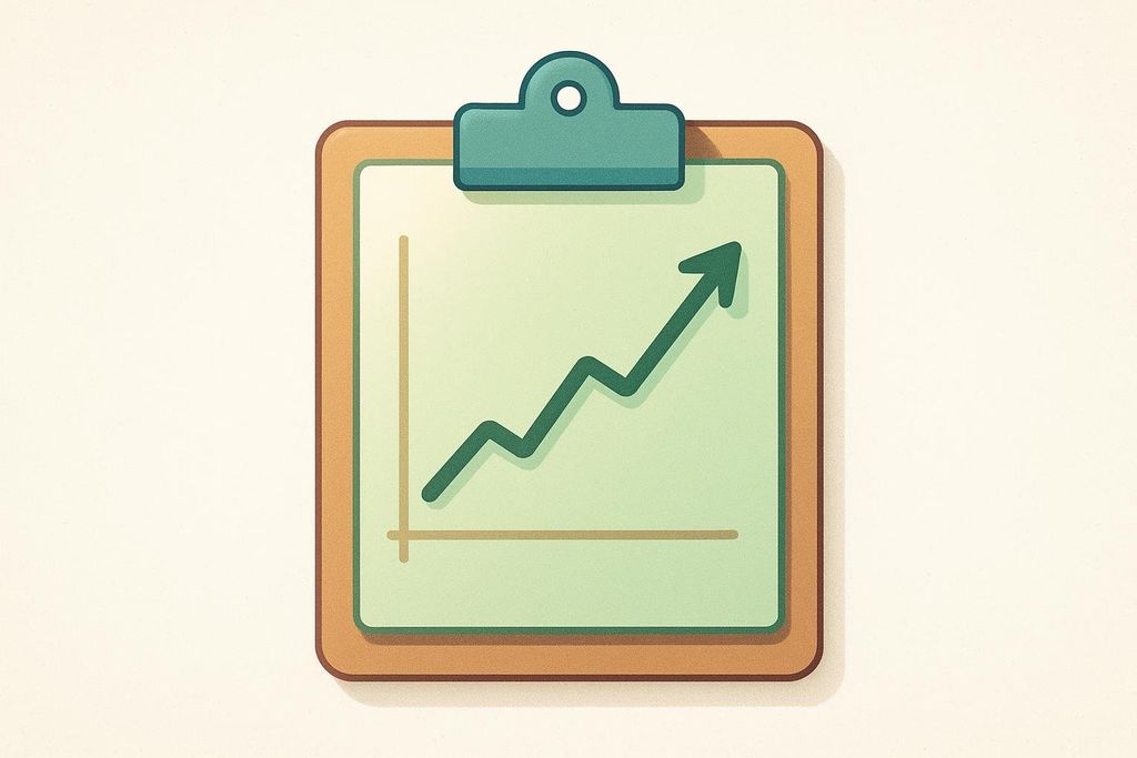 An illustration of a clipboard with a rising green line graph, symbolizing objective progress tracking.