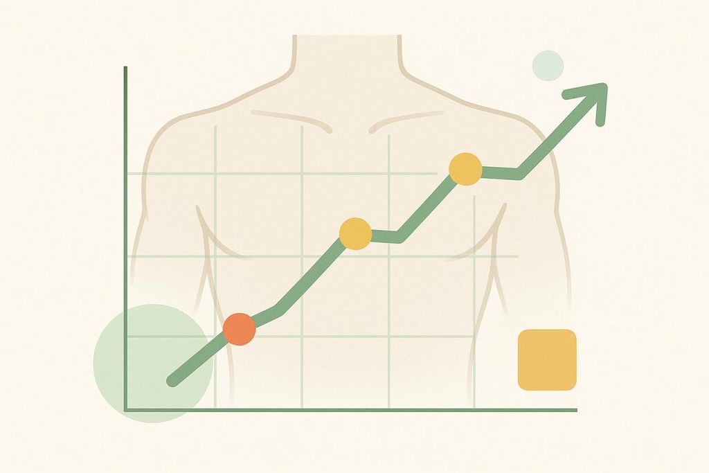 Abstract graphic with a graph representing athletic progress tracking on top of a person's torso.