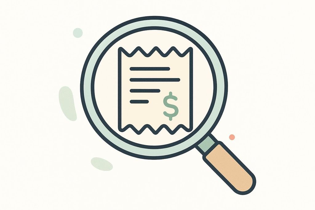 Illustration of a magnifying glass over a receipt