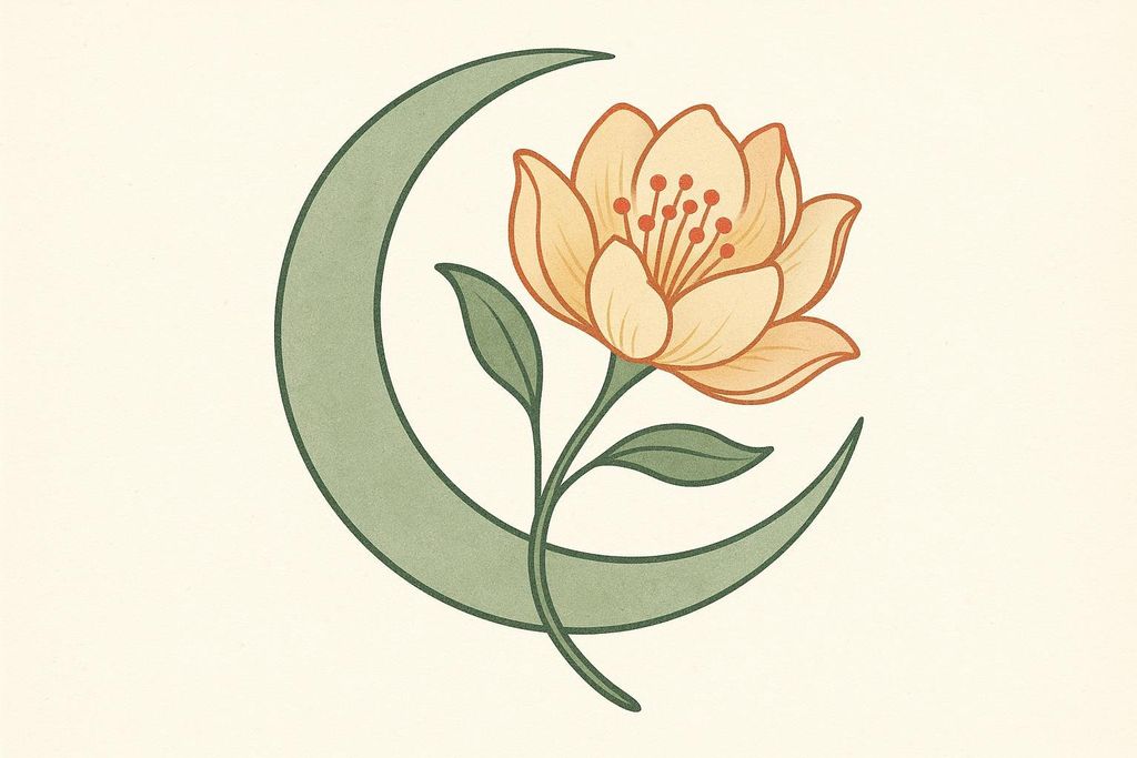 Abstract representation of a moon and flower depicting feminine reproductive cycles.