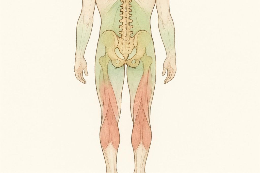 Anatomy chart showing hamstrings and erector spinae muscles