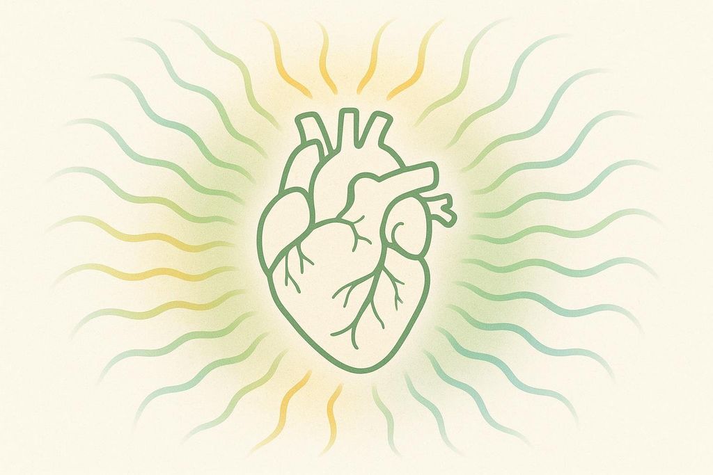 Illustration of a glowing heart symbolizing cardiovascular exercise in a heated room