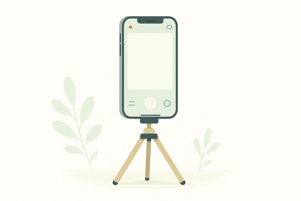 Illustration of a smartphone on a tripod, correctly set up for taking consistent progress photos.
