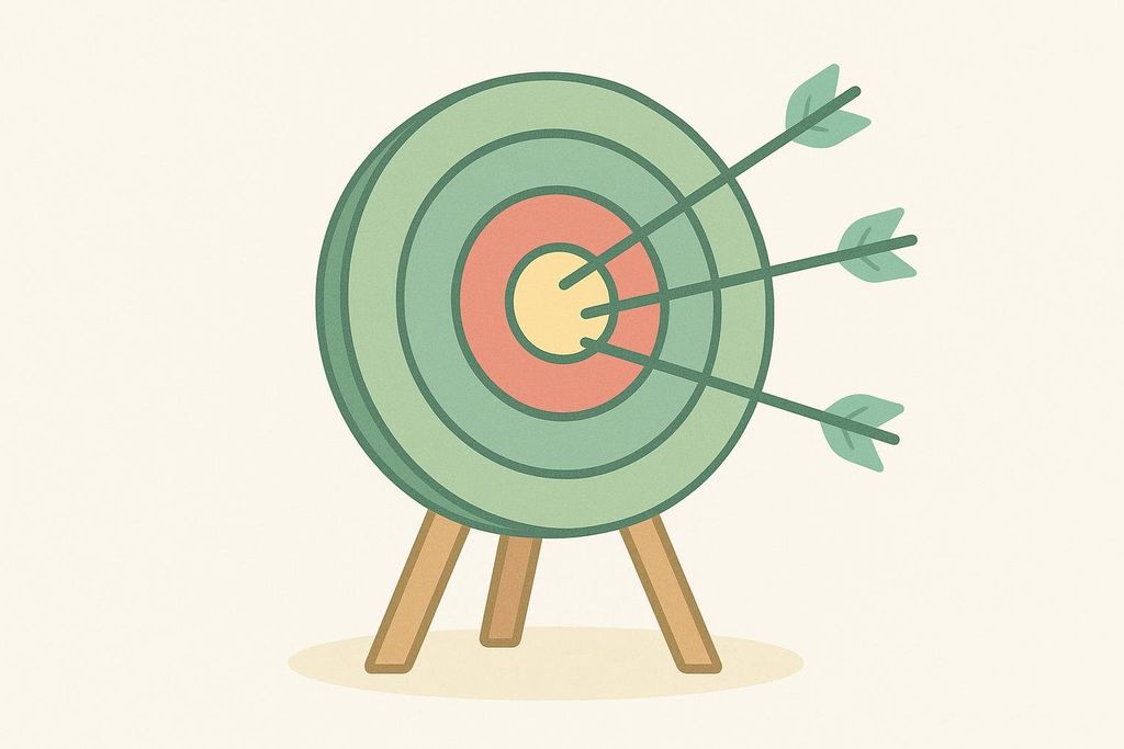 An illustration of a target with three arrows embedded in it, all missing the bullseye and sticking in the outer rings. This image represents error margins or inaccuracy.