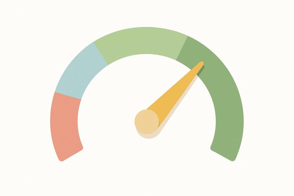 An abstract dial showing weekly cardio progress. The dial has sections in red, light blue, and green, with a yellow needle pointing towards the green section, indicating progress towards a health goal.