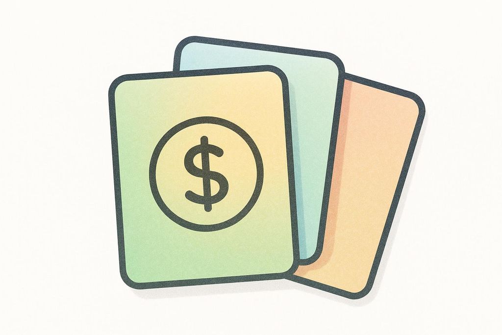 Stylized stack of three cards or tokens, representing multi-scan packages or membership credits. One card has a dollar sign icon.